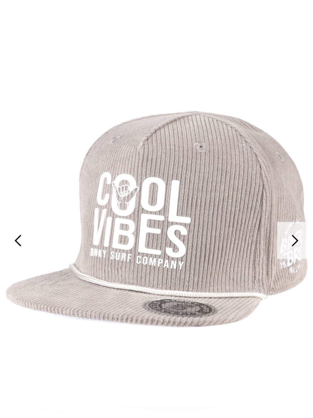 BNKY Surf Company Kids "Cool Vibes" Corduroy Snapback Hat - Light Gray